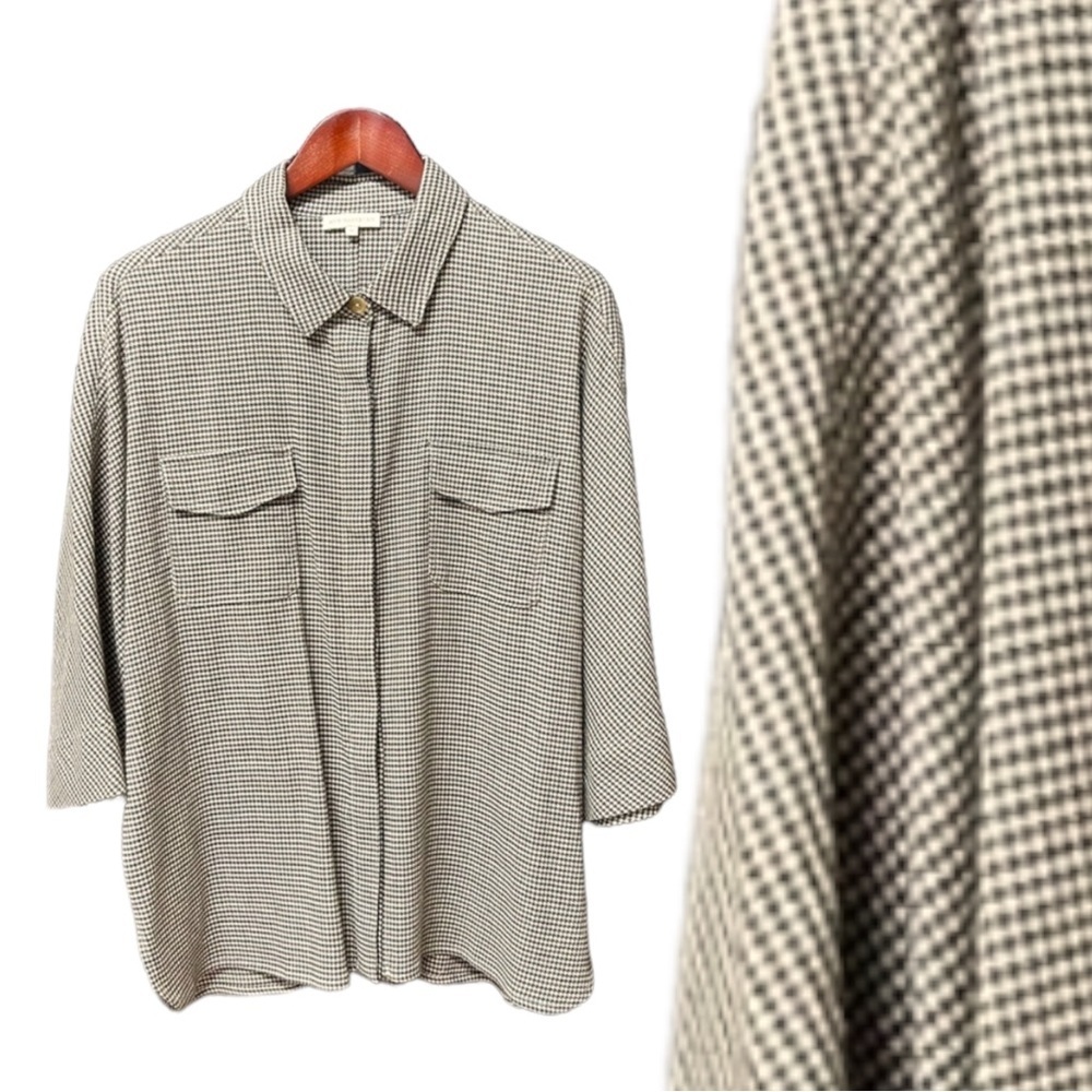 Ann Mashburn houndstooth top minimalist neutral black brown wool blend